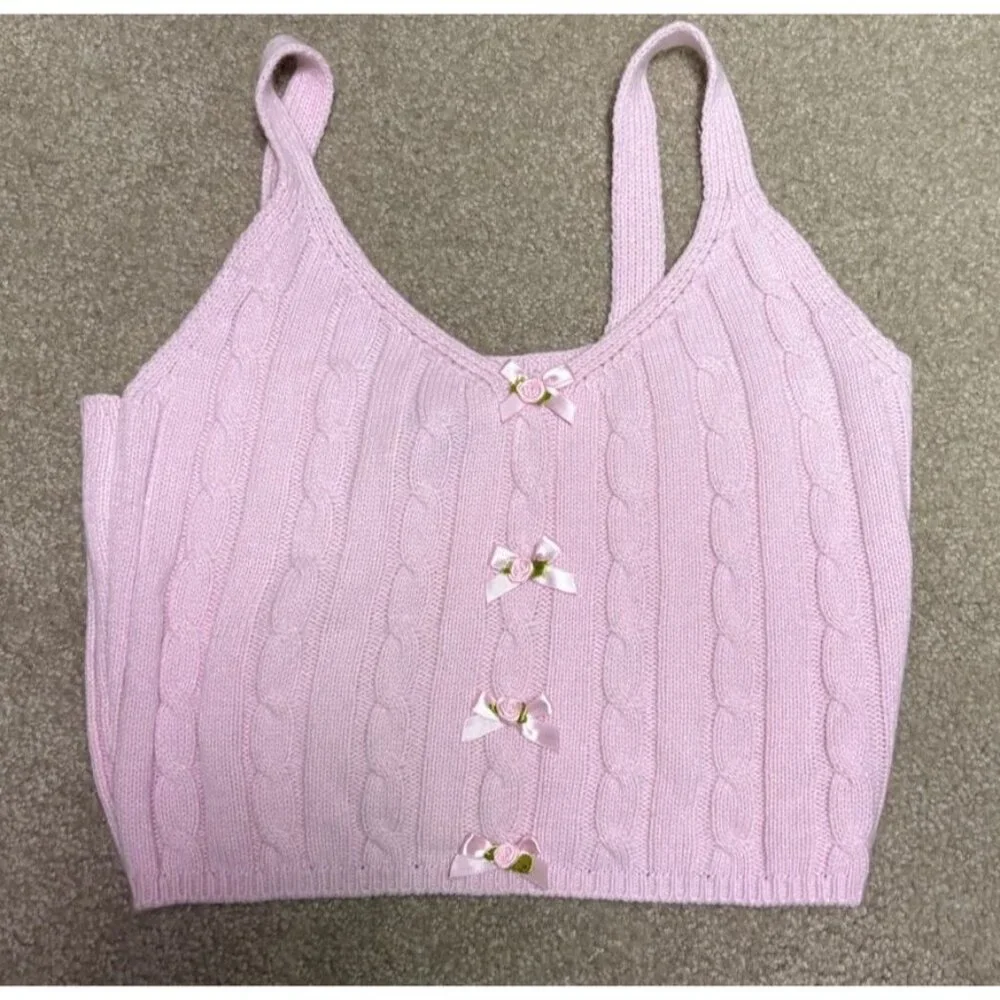 Sweet Society Hot Topic Pastel Pink Cable Knit Womens Cami Women’s Large - Picture 4 of 5